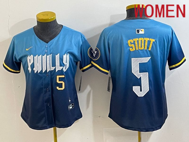 Women Philadelphia Phillies #5 Stott Blue City Edition Nike 2024 MLB Jersey style 2->women mlb jersey->Women Jersey